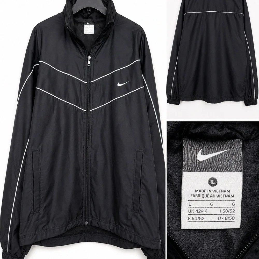 Nike Black Windbreaker with White Piping